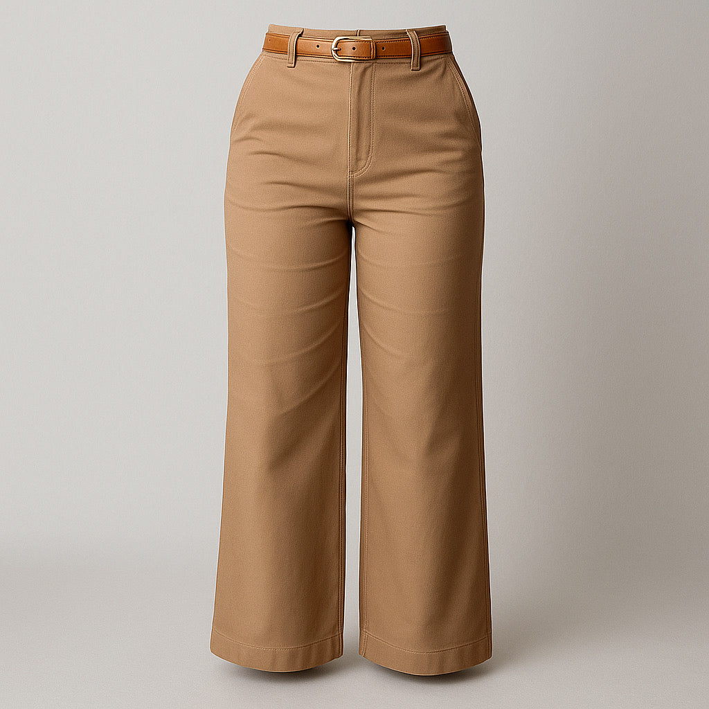 High Waisted, Belt, Side Pocket, Wide Leg casual Linen-Feel Pants