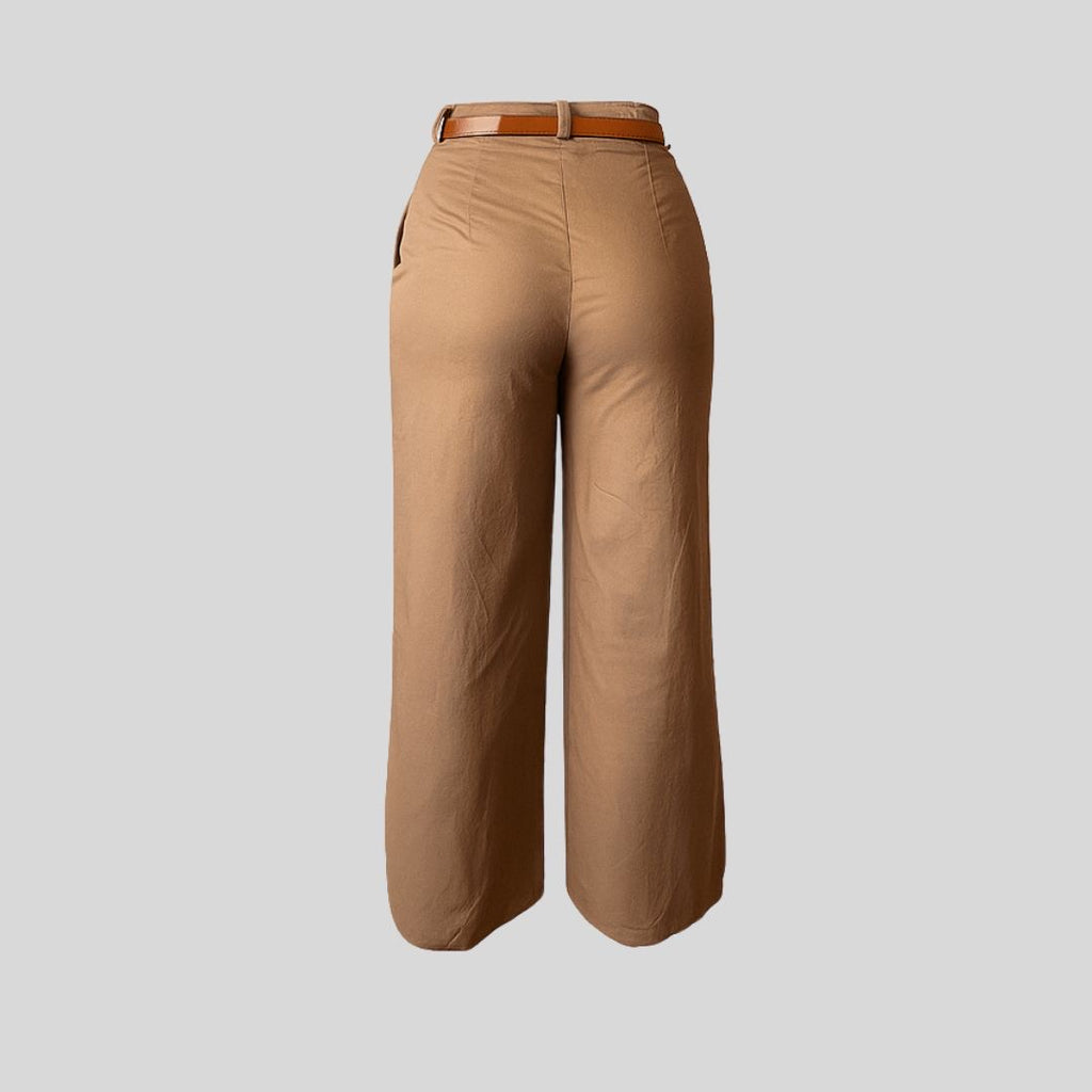 High Waisted, Belt, Side Pocket, Wide Leg casual Linen-Feel Pants