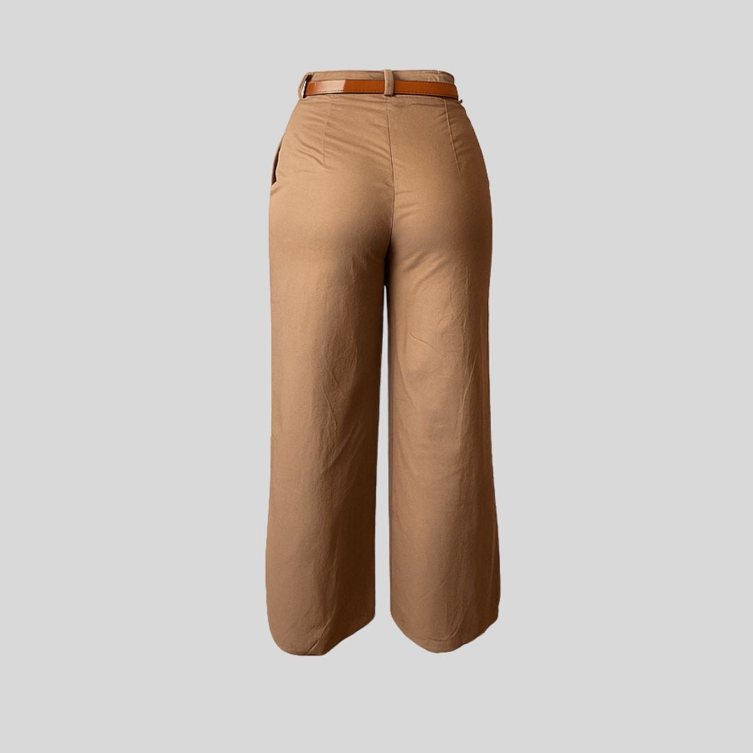 High Waisted, Belt, Side Pocket, Wide Leg casual Linen-Feel Pants